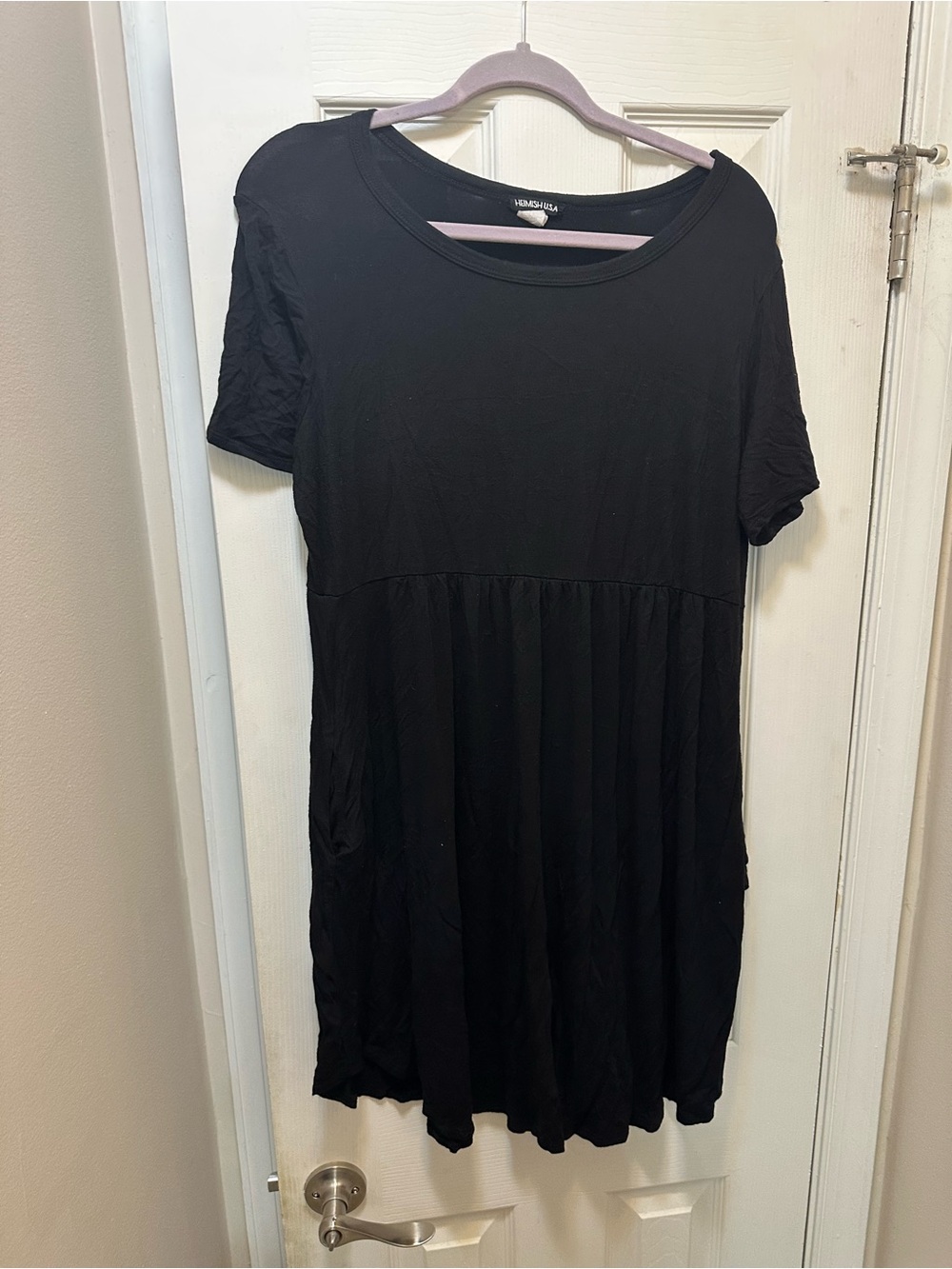 HEIMISH USA Black Short Sleeve Mini Babydoll Dress